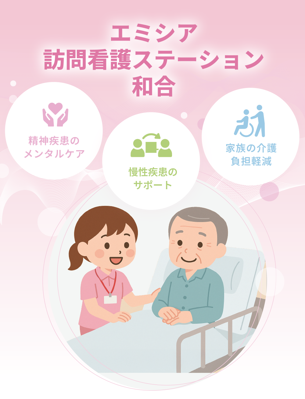 エミシア訪問看護ステーション和合 精神疾患のメンタルケア 慢性疾患のサポート 家族の介護負担軽減